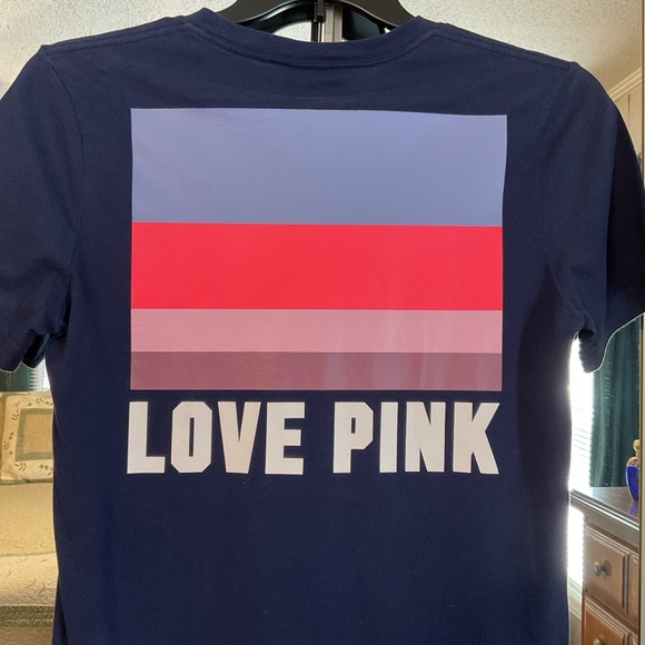 VICTORIA’S SECRET PINK LOGO FRONT & BACK NAVY BLUE SHORT SLEEVE TEE SIZE  XS - Picture 5 of 16